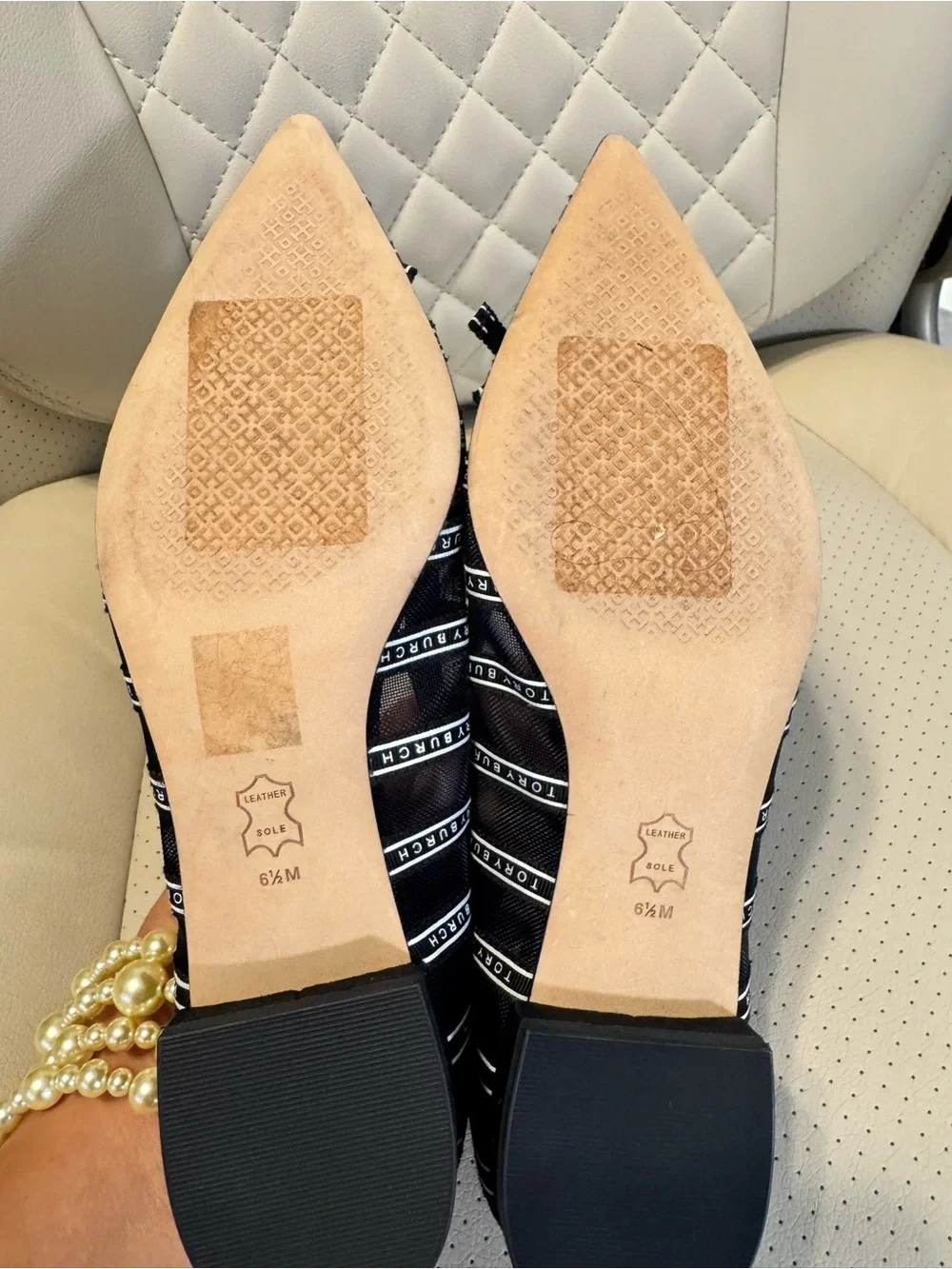 Tory Burch Black Logo Ribbon Pointed-Toe Flats – Size 6.5